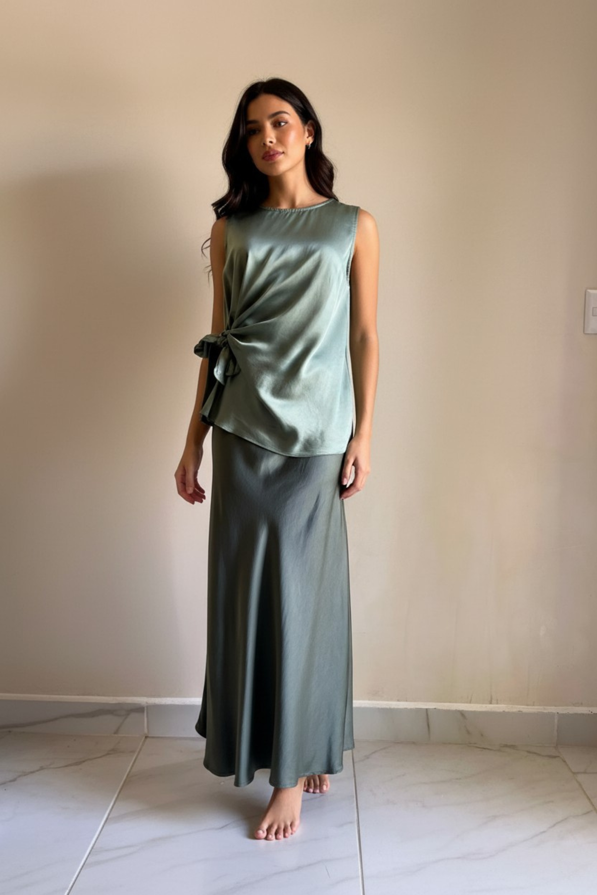 Military Green Tie-Front Blouse