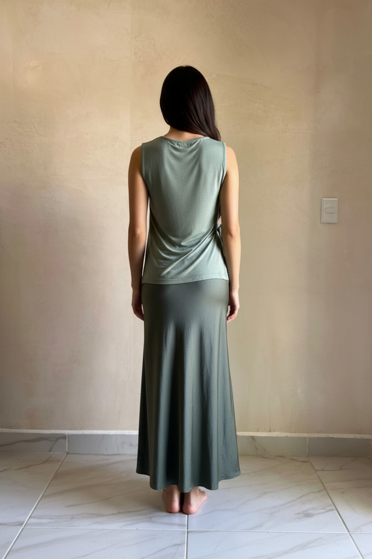 Military Green Tie-Front Blouse