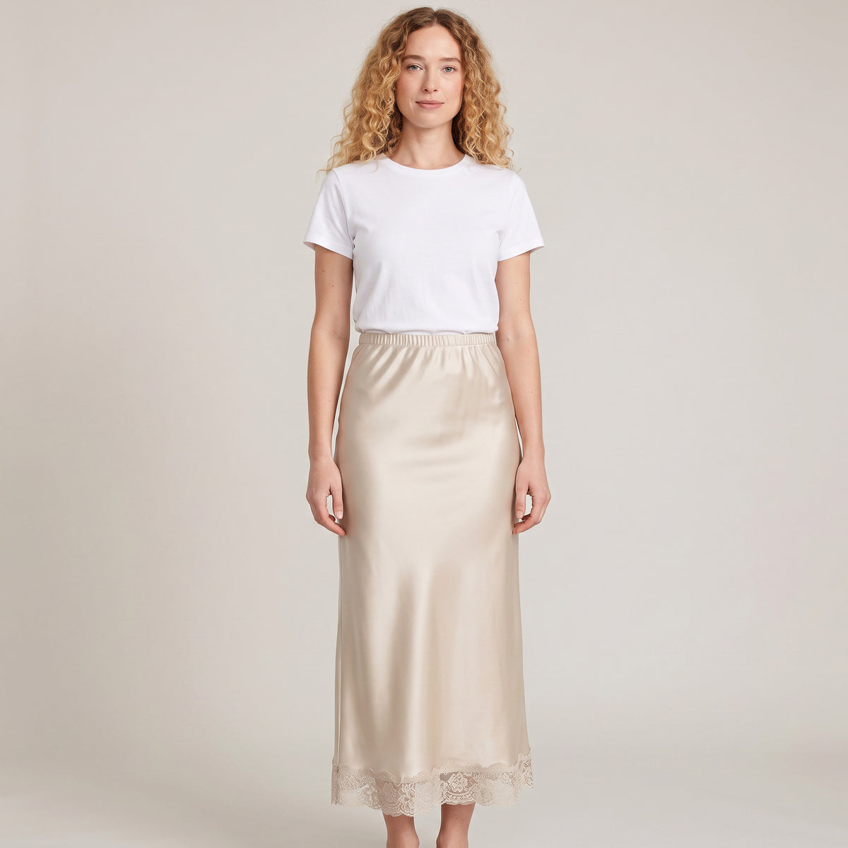 Falda Seda Beige