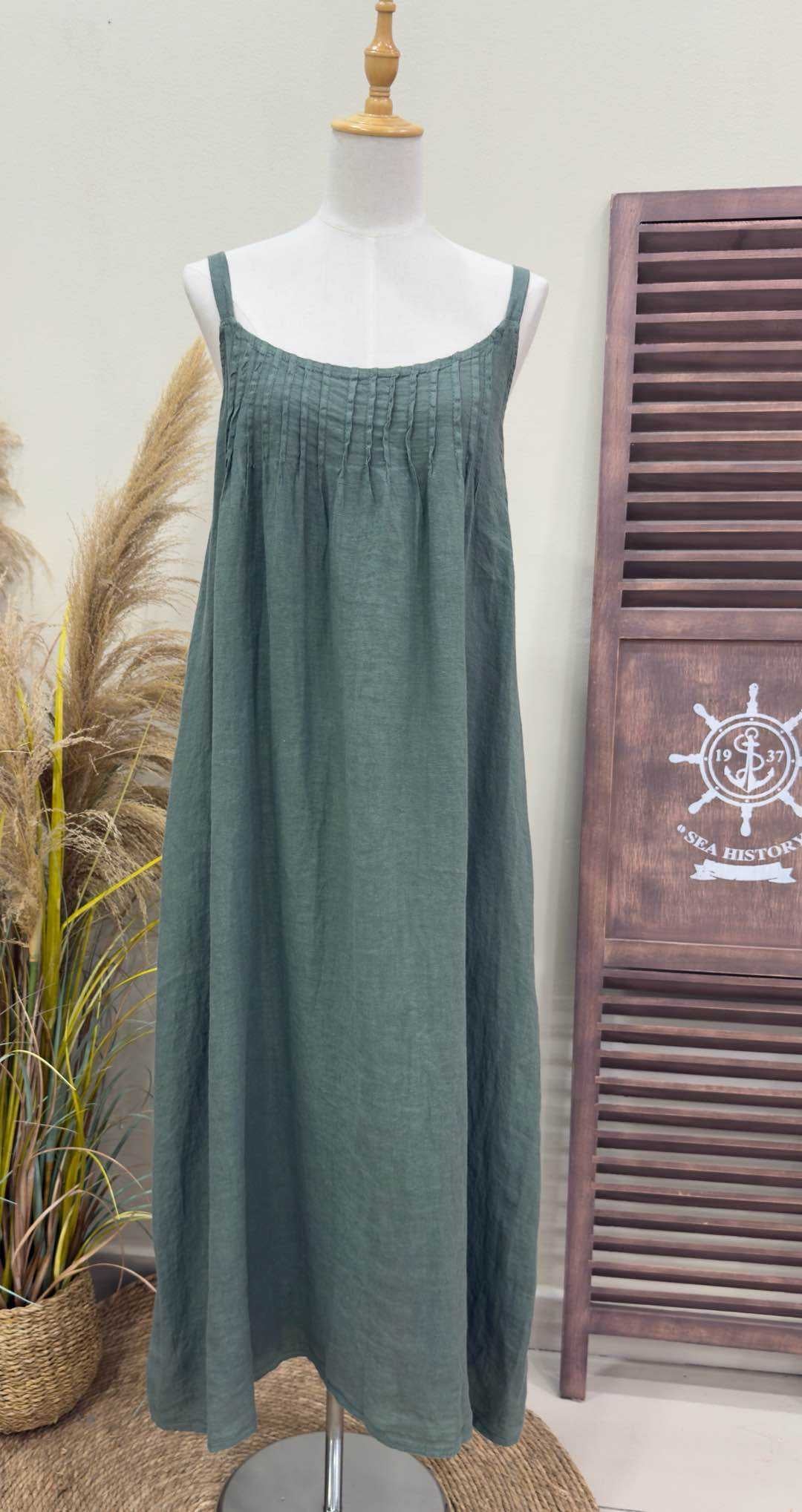 Vestido Largo Tirantes Verde Militar