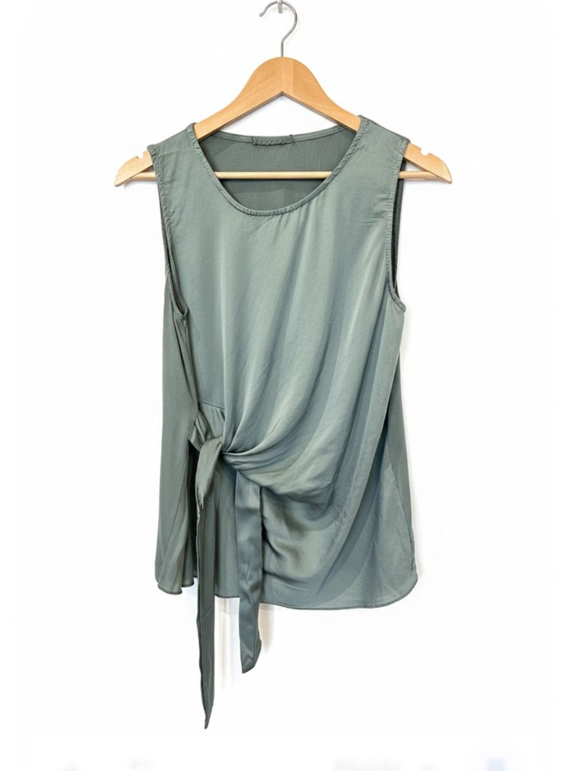Military Green Tie-Front Blouse