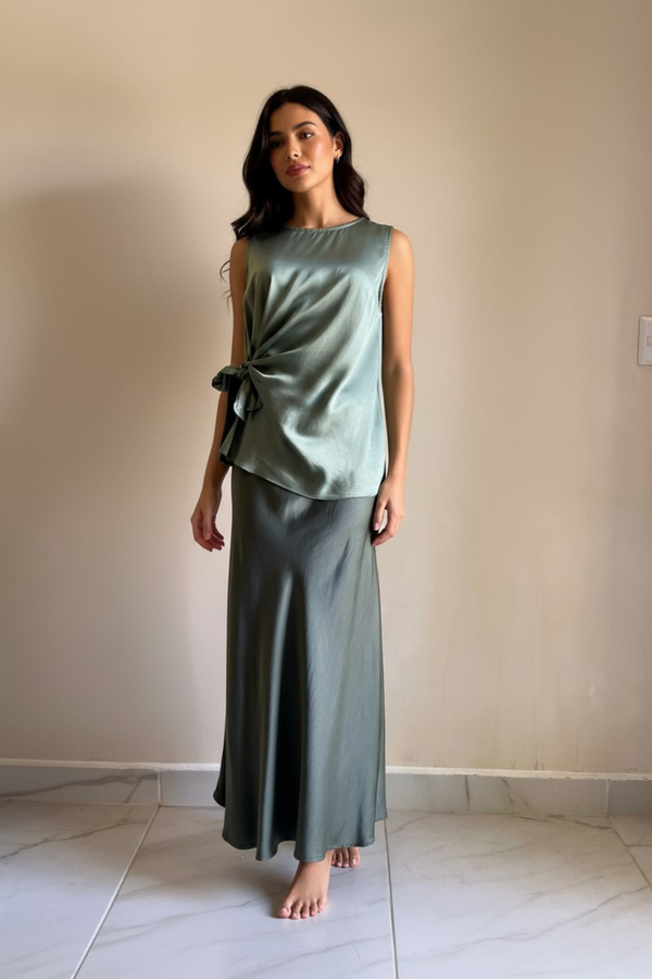 Military Green Tie-Front Blouse