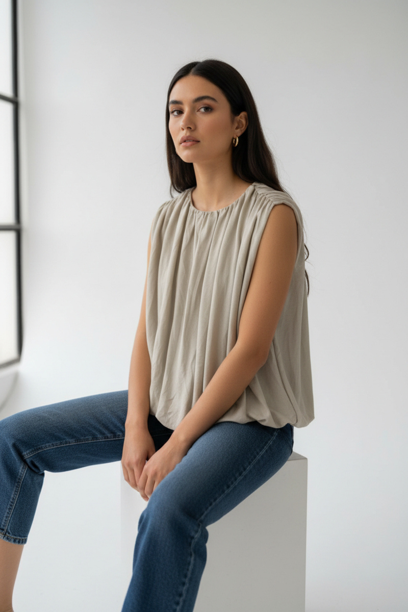 Beige Balloon Blouse