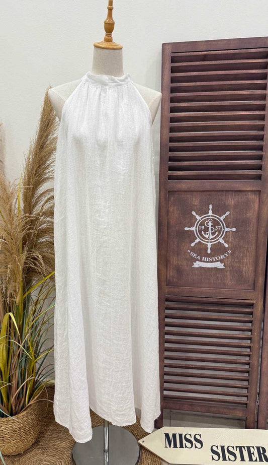 Vestido Halter Lino Blanco