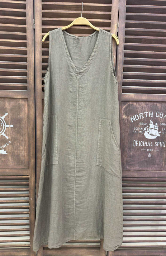 Vestido Largo Pico Kaki