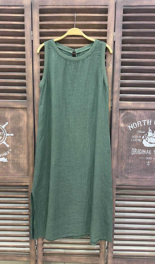 Vestido Largo Sin Mangas Verde Militar